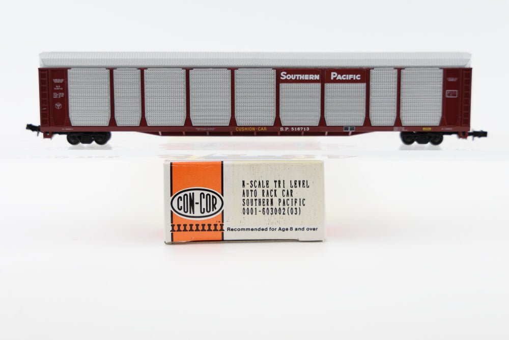 Con-Cor N scale Southern Pacific (SP) Tri Level Auto Rack Car, 516713, Rapido couplers, #0001-603012(02)