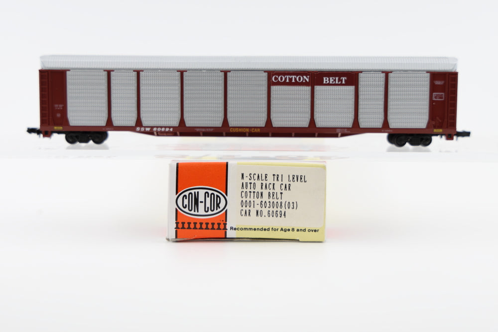 Con-Cor N scale Cotton Belt (SSW) Tri Level Auto Rack Car, 60694, Rapido couplers, #0001-603008(03)