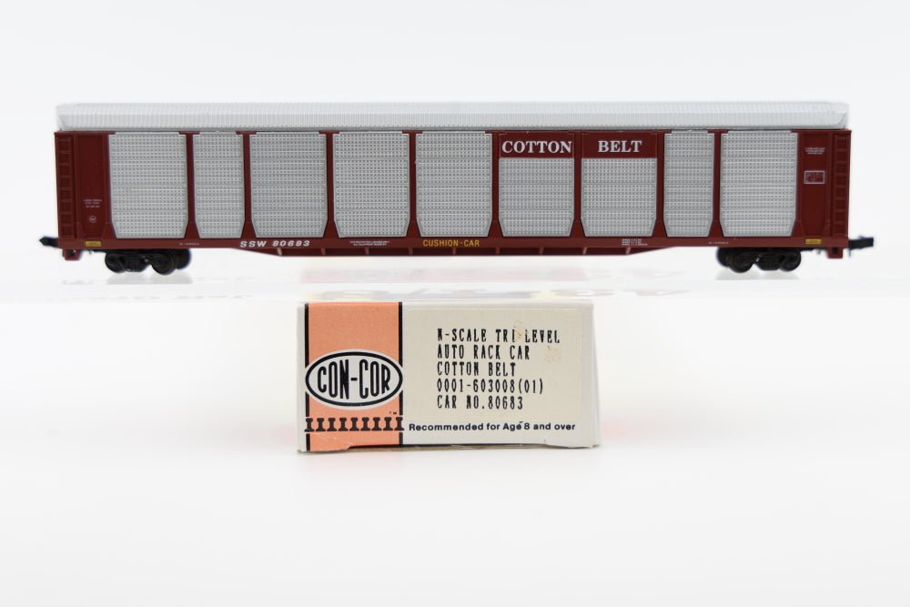 Con-Cor N scale Cotton Belt (SSW) Tri Level Auto Rack Car, 80683, Rapido couplers, #0001-603008(01)