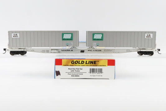 Walthers Gold Line, HO scale, Penn Central (PC) Flex Van Flat car with trailers, 776326, 932-40854