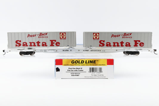 Walthers Gold Line, HO scale, Santa Fe (ATSF) Flex Van Flat car with trailers, 291014, 932-41067