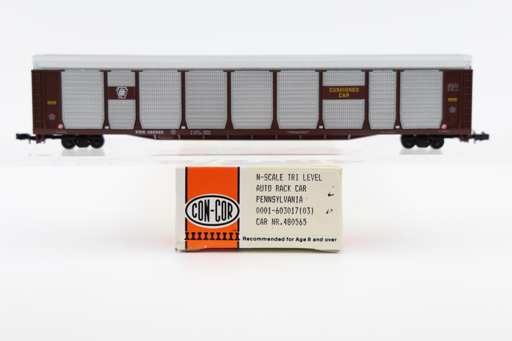 Con-Cor N scale Pennsylvania (PRR) Tri Level Auto Rack Car, 480565, Rapido couplers, #0001-603017(03)