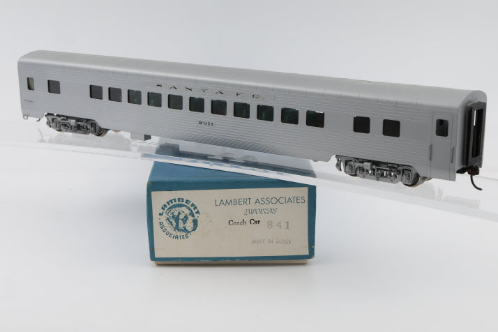 Lambert Associates, HO scale, Brass, Santa Fe Coach #2911, body mounted Kadee couplers, metal wheels, Original box, pre-owned, 841,
