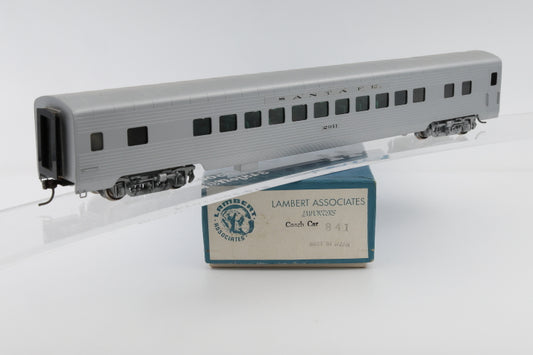 Lambert Associates, HO scale, Brass, Santa Fe Coach #2911, body mounted Kadee couplers, metal wheels, Original box, pre-owned, 841,