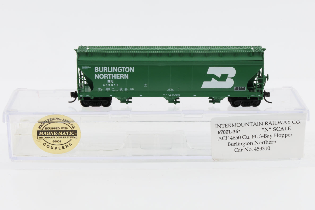 Intermountain N scale Burlington Northern (BN) ACF 4650cu.ft #-bay Covered Hopper, 459310, Kadee Like couplers, 67001-36*