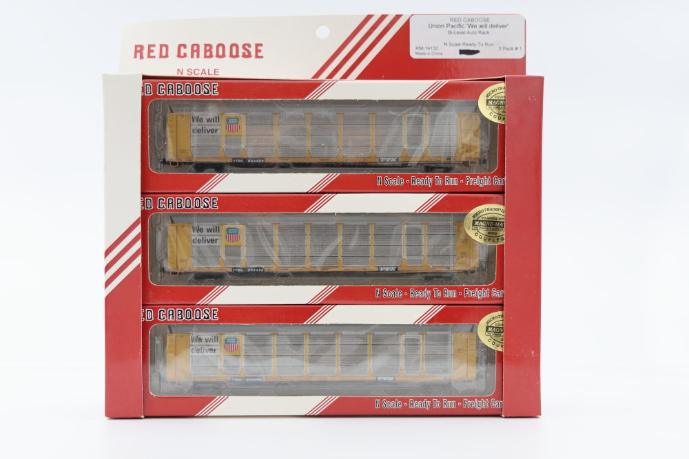 Red Caboose N scale Union Pacific Bi-Level Auto Carrier with closed ends, 3 pack-#1, RM-19032