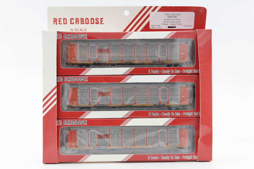 Red Caboose N scale DRGW-Denver Rio Grande Western Bi-Level Auto Carrier with closed ends, 3 pack-#2, RM-19158