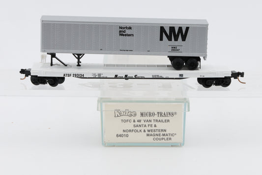 Micro Trains Line N scale Santa Fe (ATSF) TOFC &amp; Norfolk and Western (NW) 45' Van Trailer, 64010