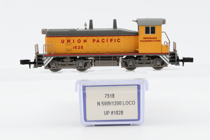 Life Like N scale Union Pacific (UP) SW9/1200 1828, powered, DC, 7518, NIB, Rapido style couplers