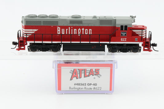 Atlas N scale Chicago, Burlington and Quincy (CBQ) GP40 622, NIB, Kadee style couplers