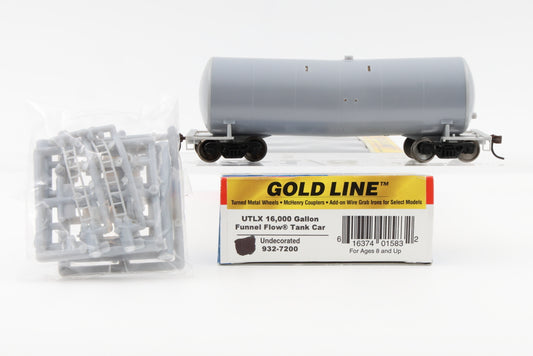 Walthers, HO scale, UTLX 16,000 gallon Funnel Flow, Tank Car, Undec, 932-7200, Ready to painted into your home road.