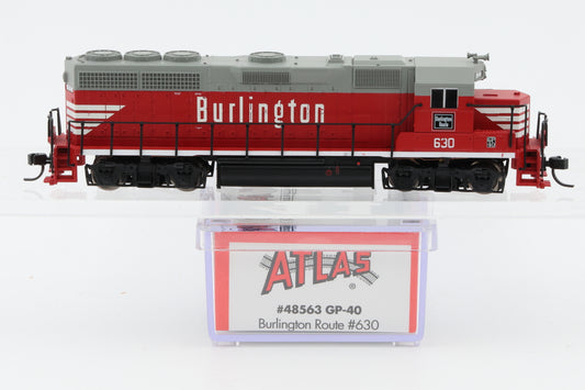 Atlas N scale Chicago, Burlington and Quincy (CBQ) GP40 630, NIB, Kadee style couplers (Copy)