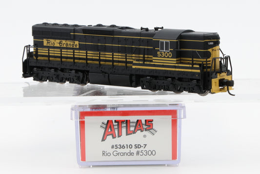 Atlas N scale Rio Grande (DRGW) EMD SD7 5300, DC, Kadee style couplers, new in box, Pre-owned, never used, #53610