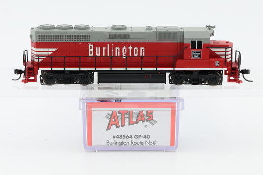Atlas N scale Chicago, Burlington and Quincy (CBQ) GP40 No Number, NIB, Kadee style couplers