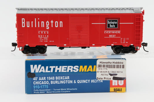 Walthers Mainline, HO Scale, Chicago Burlington and Quincy (CBQ) 40' AAR 1948 Box Car, 63114, 910-1775