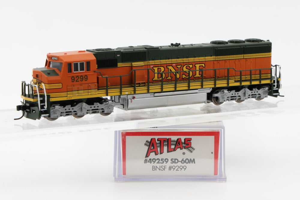 Atlas N scale BNSF EMD SD60M 9299, DC, Kadee style couplers, new in box, Pre-owned, never used, #49259