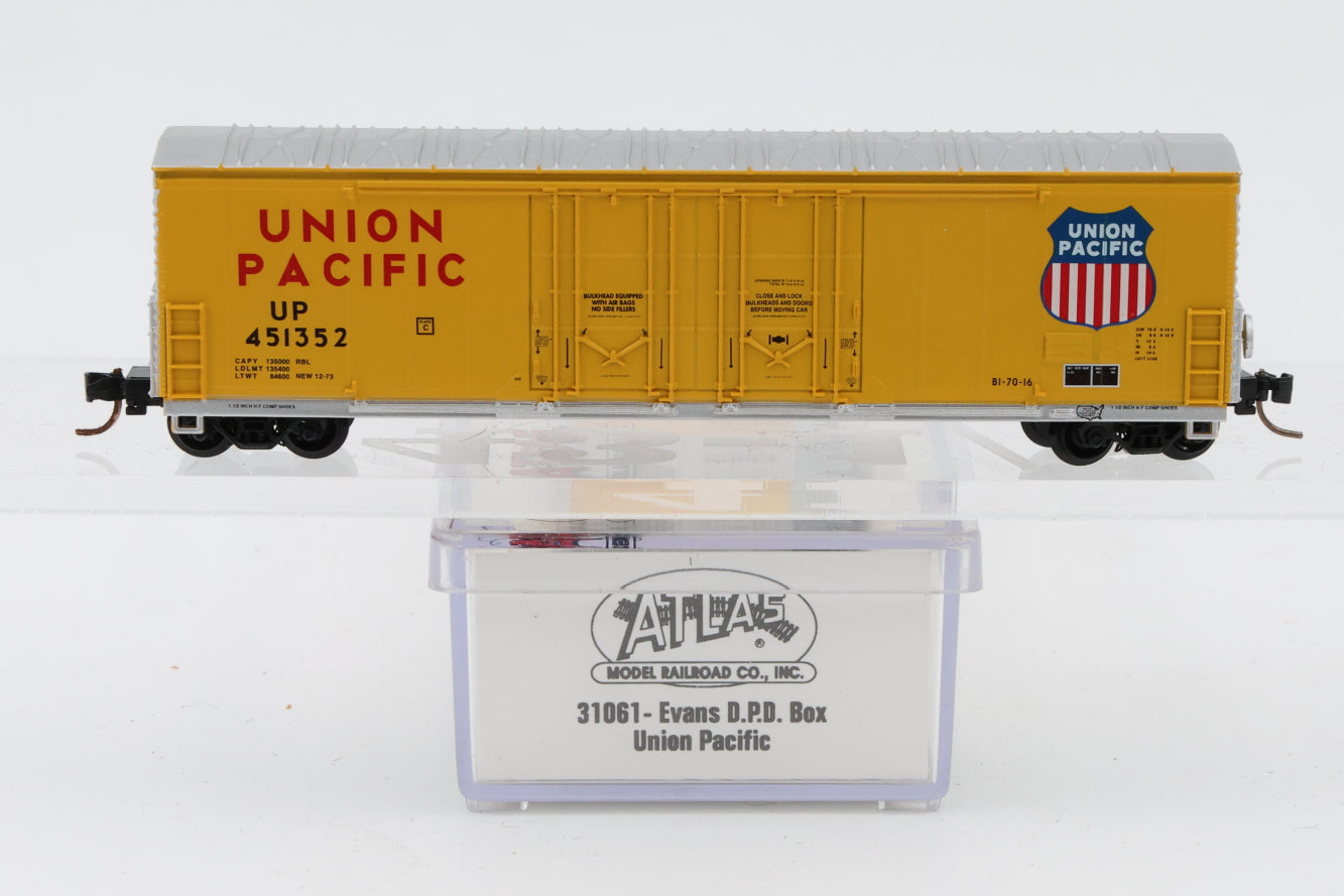 Atlas N scale Union Pacific (UP) 50ft Evans D.P.D, Box car, Micro Trains couplers, 451352, 31061