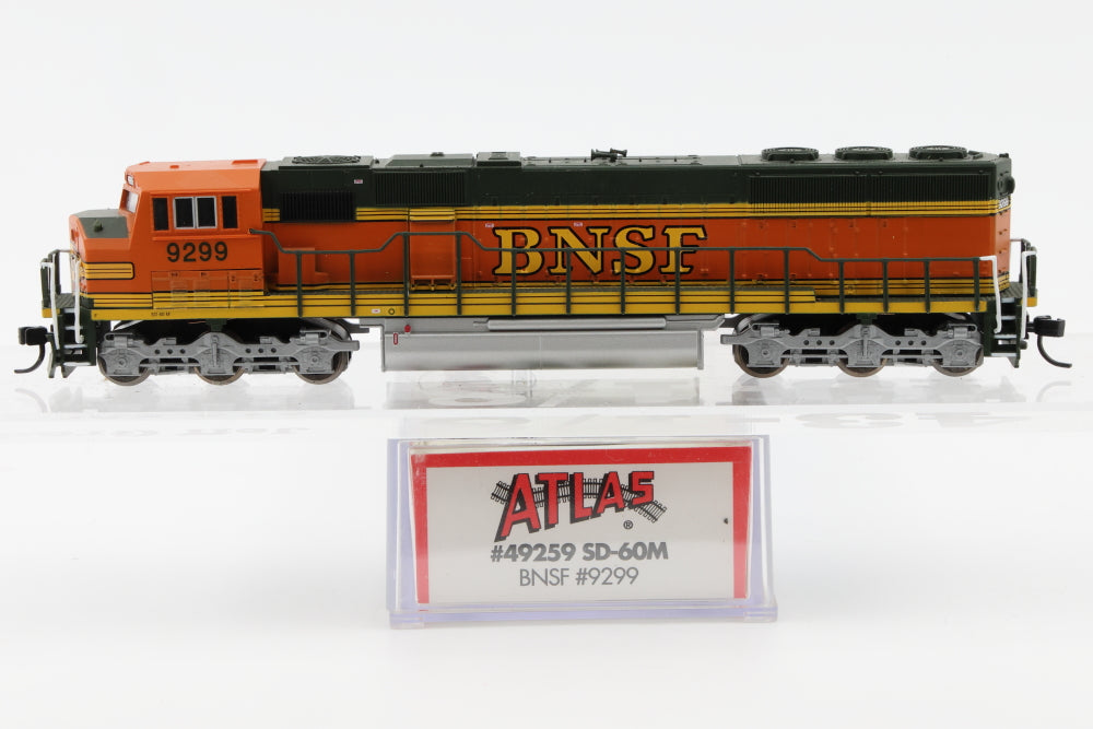 Atlas N scale BNSF EMD SD60M 9299, DC, Kadee style couplers, new in box, Pre-owned, never used, #49259