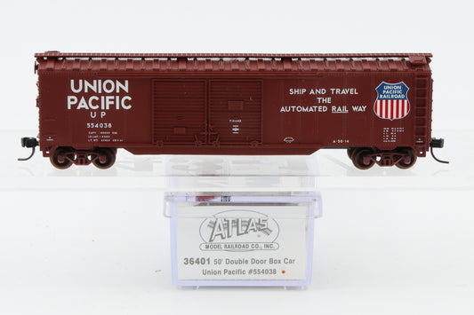 Atlas N scale Union Pacific (UP) 50ft Double Door, Box car, Micro Trains style couplers, 554038, 36401