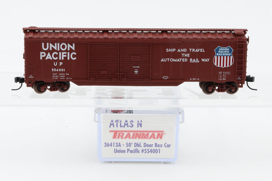 Atlas N scale Union Pacific (UP) 50ft Double Door, Box car, Micro Trains style couplers, 554001, 36413A