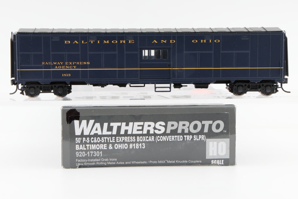 Walthers Proto, HO scale, Baltimore and Ohio (B&O) 50ft P-S C&O style Express Box car (Converted Troop Sleeper) 1813, 920-17301