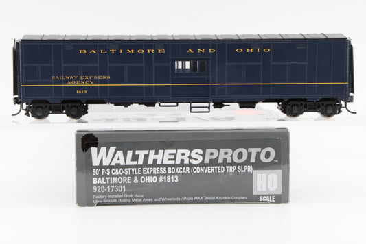 Walthers Proto, HO scale, Baltimore and Ohio (B&O) 50ft P-S C&O style Express Box car (Converted Troop Sleeper) 1813, 920-17301