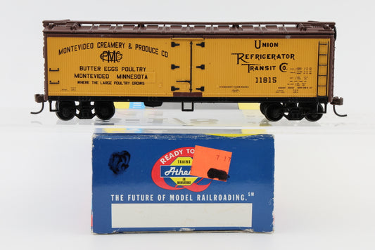 Athearn Ready to Run,Union Refrigerator Transit Co. (UTLX) 40' Wood Reefer, 11815, Montevideo Creamery and Produce CO, Montevideo, Minnesota, Not in orignal box.