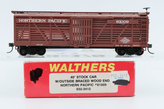 Walthers, HO scale, Northern Pacific (NP) 40ft Stock Car, built kit, with metal wheels and Kadee couplers, 81009, 932-3412