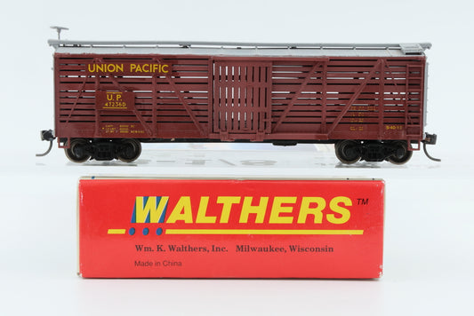 Walthers, HO scale, Union Pacific (UP) 40ft Stock Car, built kit, with metal wheel and Kadee couplers, 47236D, not in original box