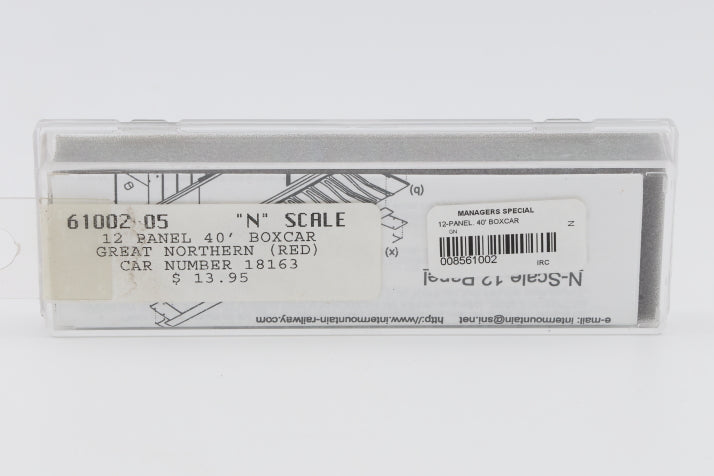 Intermountain N scale Great Northern (GN) 40' 12 Panel Boxcar kit, 18163 61002-05, preowned, new in box