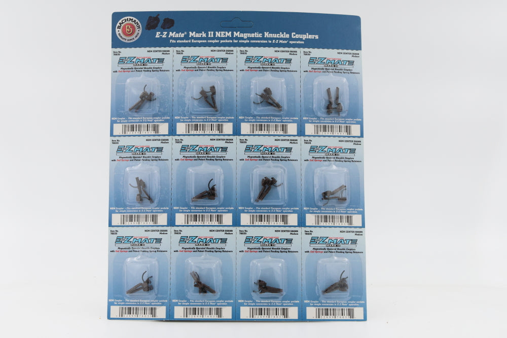Bachmann E-Z Mate Mark II NEM Magnetic Knuckle Couplers, NEM Center Shank-Medium 12 pairs