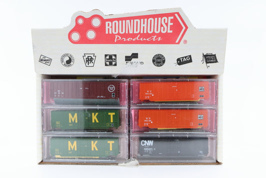 MDC-Roundhouse N scale 12 Car set-kit UP Flag-II, ASST.953, 3- WP 50ft box cars; 3-CNW 50ft box cars; 3- MP 50ft box cars; 3- MKT 50ft box cars, pre-owned, NIB