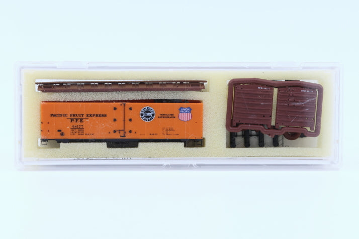Intermountain N scale Pacific Fruit Express (PFE) 40' Steel Sided Ice Bunker Reefer car kit, R-40-23, 48117, 60501-21, preowned, new in box