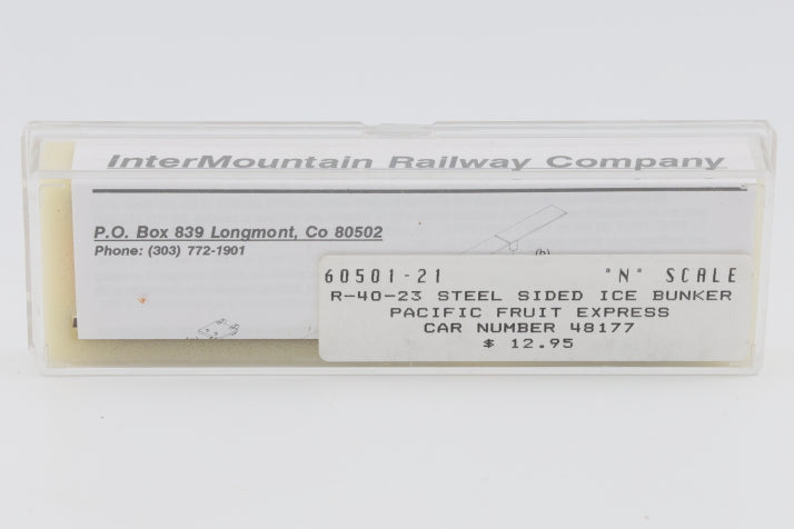 Intermountain N scale Pacific Fruit Express (PFE) 40' Steel Sided Ice Bunker Reefer car kit, R-40-23, 48117, 60501-21, preowned, new in box