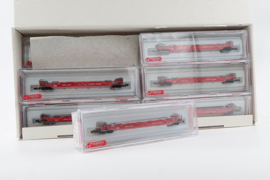 MDC-Roundhouse N scale 12 pack of 8473 Greenbrier Single Well Stack cars, GBRX, 12 different numbers, Rapido style couplers, NIB, never run, Assortment #856