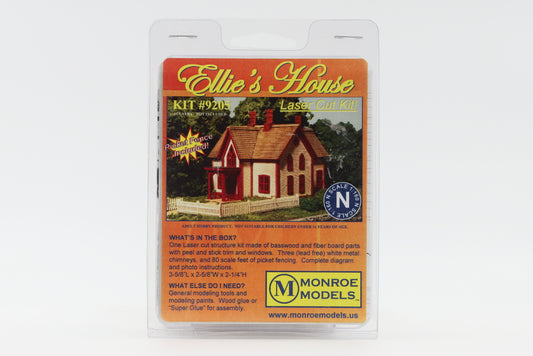 Monroe Models N scale Ellie's House Laser Cut Kit, Kit #9205, picket fence included, factory sealed