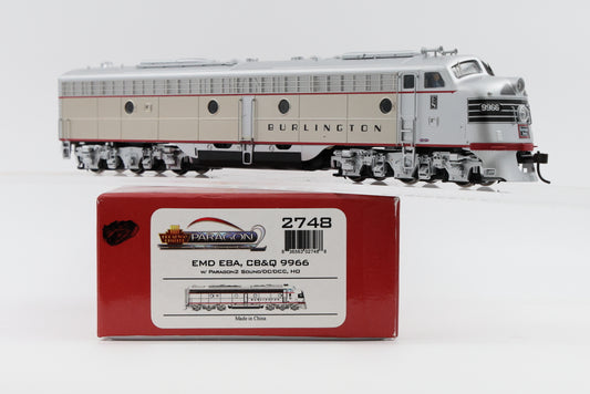 Broadway Limited, BLI, EMD E8A Chicago Burlington and Quincy, CB&Q 9966, w/Paragon Sound DC/DCC, pre- owned, believed to be new in box, 2748