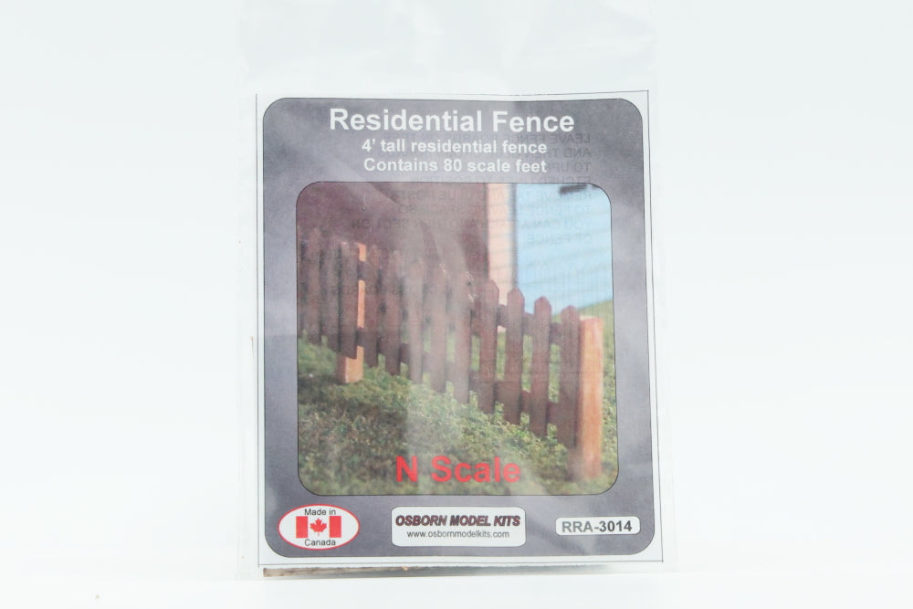 Osborn Model Kits, N scale, residential fence, 4' tall residential fence, contains 80 scale ft, RRA-3014