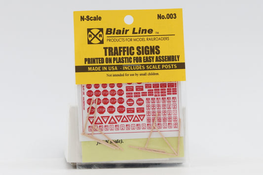 Blair Line, N scale, Traffic Sign, printed on plastic for easy assembly, included scale posts, Kit, No. 003