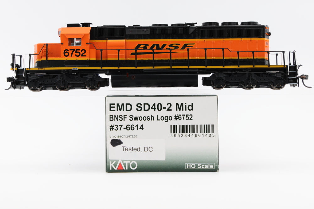 Kato HO scale EMD SD40-2, BNSF, Mid, Nose Headlight, 6752, 37-6614, DC, used