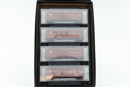 Micro Trains Line Pennsylvania Four Car Runner Pack 50ft Double Door, Box Cars, #32670, 58880, 58965, 58986, 58988, Original box(s)