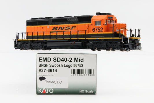 Kato HO scale EMD SD40-2, BNSF, Mid, Nose Headlight, 6752, 37-6614, DC, used