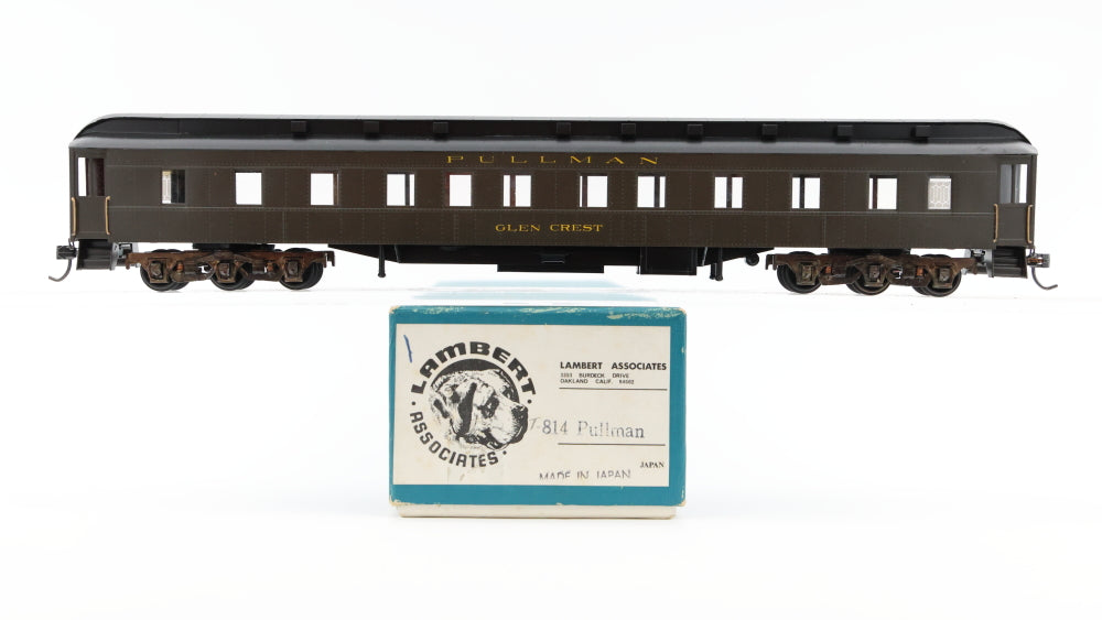 Lambert Associates, HO scale, Brass, Pullman Heavyweight, Glen Crest, Custom painted, body mounted Kadee couplers, No trucks, Central Valley mounting bolster for trucks, Original box
