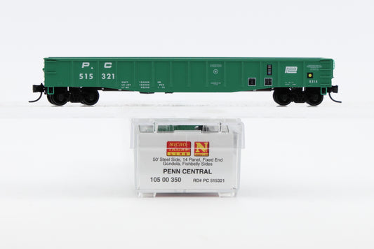 Micro Trains Line Penn Central 50ft 14 Panel Fixed End Gondola, Fish Belly sides, #515321, 105 00 350
