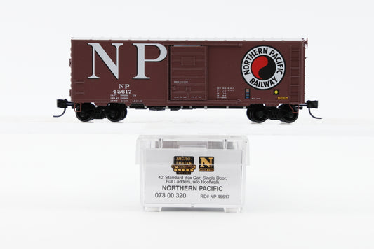 Micro Trains Line Northern Pacific 40ft Standard Box Car, Single Door, Full Ladders w/o roof walk, #45617, 073 00 320