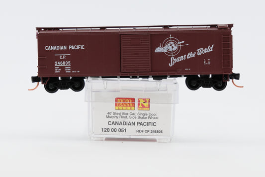 Micro Train Lines Canadian Pacific 40' Steel Box Car, Single door, Murphy Roof, Side Brake Wheel #246805, 120 00 051