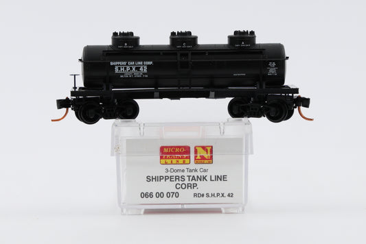 Micro Trains Line Shippers Tank Line Corp. 3-Dome Tank Car, #SHPX 42, 066 00 070