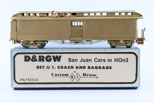 NJ Custom Brass HOn3 D&RGW San Juan cars, Set #1, Coach and Baggage