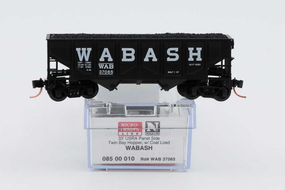 Micro Trains Line Wabash RR 33ft USRA Panel Side Twin Bay Hopper car with load #37065, 085 00 010