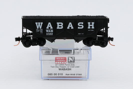 Micro Trains Line Wabash RR 33ft USRA Panel Side Twin Bay Hopper car with load #37065, 085 00 010